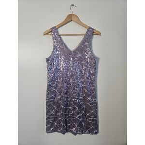 Gianni Bini Lavender Sequin V-Neck Mini Dress Sleeveless‎ Party Cocktail Medium